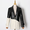Jacket Blazer Women 2023 Temperament Casual Suit Collar Contrast Color Loose Stitching PU Leather Suit Jacket