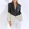 Jacket Blazer Women 2023 Temperament Casual Suit Collar Contrast Color Loose Stitching PU Leather Suit Jacket