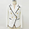 Jacket Blazer Woolen White 2023 Black Fringed Gold Double Breasted Button Metal Buckle Slim Business Wear Suit Jacket Women