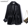 Jacket For Women 2023 Spring And Autumn One Button Gold Velvet Pocket Turn Down Collar Woman Blazer Vadim 4XL