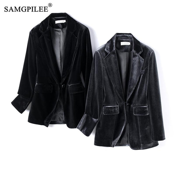 Jacket For Women 2023 Spring And Autumn One Button Gold Velvet Pocket Turn Down Collar Woman Blazer Vadim 4XL