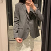 Jacket Women 2023 Blazer Suit Basic Office Lady Business Casual Black Gray Stripes Blue Minimalist Coat Autumn Spring