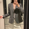 Jacket Women 2023 Blazer Suit Basic Office Lady Business Casual Black Gray Stripes Blue Minimalist Coat Autumn Spring