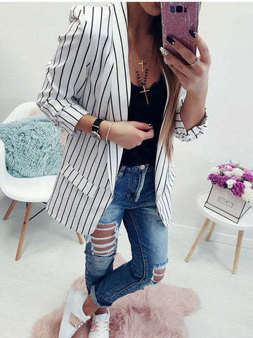 Jacket Women Sexy Cardigan Long Sleeve Striped Small Suit Black and White  Blazer Women  Suit Blazer Casual Office Lady Coats
