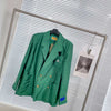 Jacquard blazer custom fabric pocket embroidered clover hardware buttons all custom green and white