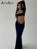 Jacuqeline 2023 Elegant Sexy Hollow Out Maxi Dress Women Party Long Sleeve Backless Dresses Spring Summer Club Outfits