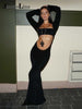 Jacuqeline 2023 Elegant Sexy Hollow Out Maxi Dress Women Party Long Sleeve Backless Dresses Spring Summer Club Outfits