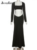 Jacuqeline 2023 Elegant Sexy Hollow Out Maxi Dress Women Party Long Sleeve Backless Dresses Spring Summer Club Outfits