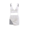 Jacuqeline 2023 Jacquard Knitted Slit Mini Skirts Crop Top White Y2K Outfits for Women Sexy Beach Vacation Summer Two Piece Sets