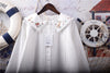 Japan Style Mori Girl Blouse Literary Embroidered Peter Pan Collar Loose Cotton White Shirt Women