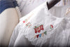 Japan Style Mori Girl Blouse Literary Embroidered Peter Pan Collar Loose Cotton White Shirt Women