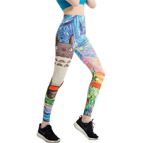 Japanese Harajuku Totoro Print Leggins Push Up Fitness Sexy Cartoon 3d Graffiti Women Casual Funny Fitness Leggings