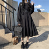 Japanese Harajuku Women Black Midi Dress Gothic Style Suspenders Bandage Dress Vintage Ruffles Long Baggy Cosplay Costume