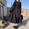 Japanese Harajuku Women Black Midi Dress Gothic Style Suspenders Bandage Dress Vintage Ruffles Long Baggy Cosplay Costume