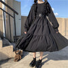 Japanese Harajuku Women Black Midi Dress Gothic Style Suspenders Bandage Dress Vintage Ruffles Long Baggy Cosplay Costume