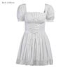 Japanese Lolita Princess Black Gothic Sexy Mini Bad Girl Dress Kawaii High Waist Puff Sleeve Lace Ruffles White Party Robe Women