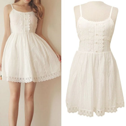 Japanese Mori Girl Sweet Princess White Lace Up Dress Cute Lolita Kawaii Cotton Lace Party Dress Vestidos Women Summer Tunique