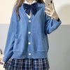 Japanese School Basic JK Uniform Cosplay Sweaters Women Solid Kawaii Pullovers Autumn V-neck Preppy Style Loose Knitted Cardigan