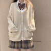 Japanese School Basic JK Uniform Cosplay Sweaters Women Solid Kawaii Pullovers Autumn V-neck Preppy Style Loose Knitted Cardigan