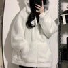 Japanese Style Kawaii Fluffy Coat Y2k Women Aesthetic Fairy Grunge Jacket Warm Outwear Ber Ear Hooded White Jackets Cute Top 90s