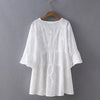 Japanese Summer Mori Girl Sweet Shirt Women Solid White V-neck  Embroidery Flare Sleeved Female Kawaii Cotton Blouses Blusa Z103
