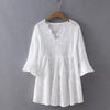 Japanese Summer Mori Girl Sweet Shirt Women Solid White V-neck  Embroidery Flare Sleeved Female Kawaii Cotton Blouses Blusa Z103