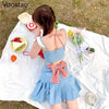 Japanese Sweet Lolita Two Piece Set Women Preppy Style Lace Bow Tank Tops + High Waist Pleated Skirt Suit Cool Girls 2 Piece Set