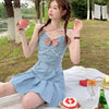 Japanese Sweet Lolita Two Piece Set Women Preppy Style Lace Bow Tank Tops + High Waist Pleated Skirt Suit Cool Girls 2 Piece Set
