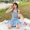 Japanese Sweet Lolita Two Piece Set Women Preppy Style Lace Bow Tank Tops + High Waist Pleated Skirt Suit Cool Girls 2 Piece Set