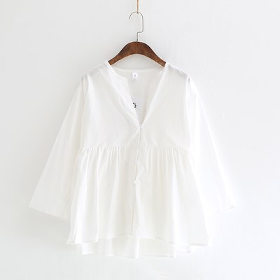 Japanese korean style spring and summer women clothes V collar yellow tops sweet blouse long sleeved shirt blusa high waist