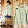 Japaness Summer Mori Girl Sweet Dress Women Clothing Appliques Cotton Lace Flowers Sleeveless Patchwork Strap Lovely Dress A011