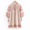 Embroidered floral Tunic Dress 2022 Spring Summer Dresses Lantern Sleeve V-neck Tassel Boho Hippie Beach Dress Vestidos