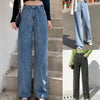 Jeans All Match Zipper Straight Solid Color Wide Leg Trousers   Women Pants  for School