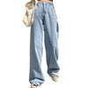 Jeans All Match Zipper Straight Solid Color Wide Leg Trousers   Women Pants  for School