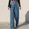 Jeans All Match Zipper Straight Solid Color Wide Leg Trousers   Women Pants  for School