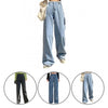 Jeans All Match Zipper Straight Solid Color Wide Leg Trousers   Women Pants  for School