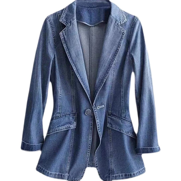 Jeans Blazer Jackets For Women Clothing 2023 Spring Autumn Korean Style Slim Blue Denim Suit Coats Office Ladies Tops e258