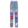Jeans Female 2022 Printed Letters Of Tall Waist Straight Canister Female Hip-hop And Personality Leisure Trousers