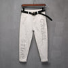 Jeans High Waist Women's White Spring Autumn 2022 Thin Embroidered Jeans Loose Stretch Ankle Length Female Hole Pants Retro