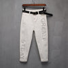 Jeans High Waist Women's White Spring Autumn 2022 Thin Embroidered Jeans Loose Stretch Ankle Length Female Hole Pants Retro