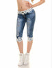 Jeans Lace Stitching Sexy Scratched Denim Low-Waist Jeans Slim Fit Stretchable Skinny Knee-Length Pants Jeans Women Femme