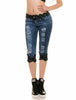 Jeans Lace Stitching Sexy Scratched Denim Low-Waist Jeans Slim Fit Stretchable Skinny Knee-Length Pants Jeans Women Femme