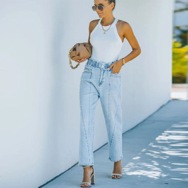 Jeans On An Elastic Band Straight Jeans Woman Vintage Baggy Slouchy  Wide Leg Jean Light Blue Women's High Waist 2022