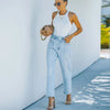 Jeans On An Elastic Band Straight Jeans Woman Vintage Baggy Slouchy  Wide Leg Jean Light Blue Women's High Waist 2022