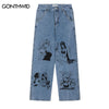 Jeans Pants Y2K Streetwear Hip Hop Japanese Anime Cartoon Girl Print Straight Wide Leg Baggy Denim Pants Harajuku Loose Trousers