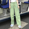 Jeans Women 2022 Loose Straight Trousers Full-length Green Vintage Harajuku Boyfriend Unisex Hip Hop Womens Denim Kpop Slouchy