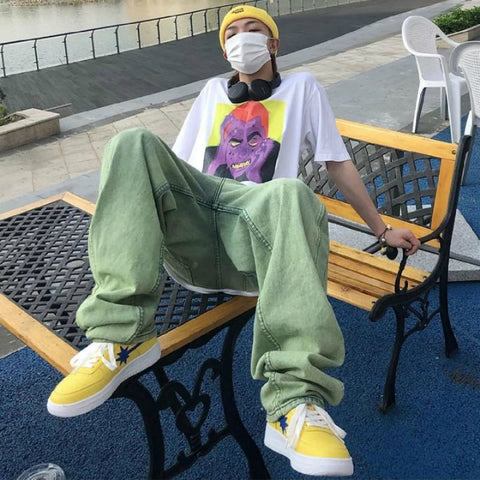 Jeans Women 2022 Loose Straight Trousers Full-length Green Vintage Harajuku Boyfriend Unisex Hip Hop Womens Denim Kpop Slouchy