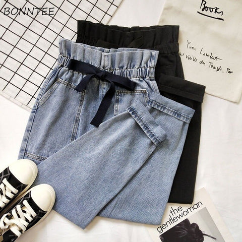 Jeans Women All-match Stylish Oversized 3XL Autumn Boyfriend Jean Lace Up High Waist Wide Leg Trousers Casual Baggy Big Pockets