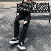 Jeans Women Black Hole Street Style Spring All-match Feminine Vintage Full Length Hipster Denim Cozy Simple Student Kpop
