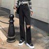 Jeans Women Black Hole Street Style Spring All-match Feminine Vintage Full Length Hipster Denim Cozy Simple Student Kpop